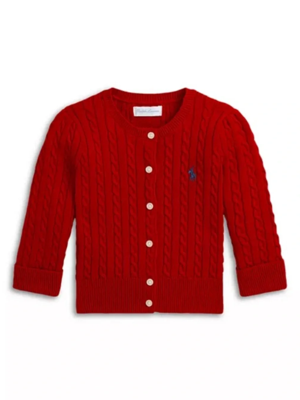 Ralph Lauren Red Mini Cable Knit Button Cardigan for Kids
